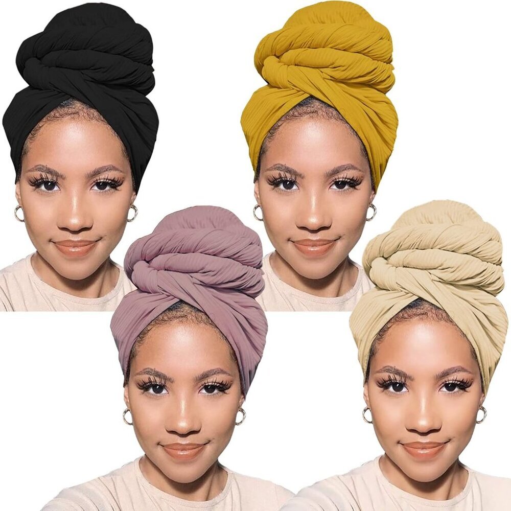 African Head Wraps 4 Pcs Lightweight Elastic Turban Scarves For Women